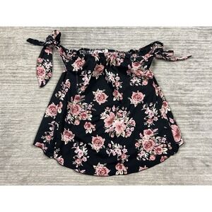 Orange Creek Top Womens Small Black Floral Polyester Blend Tank‎ Sleeveless